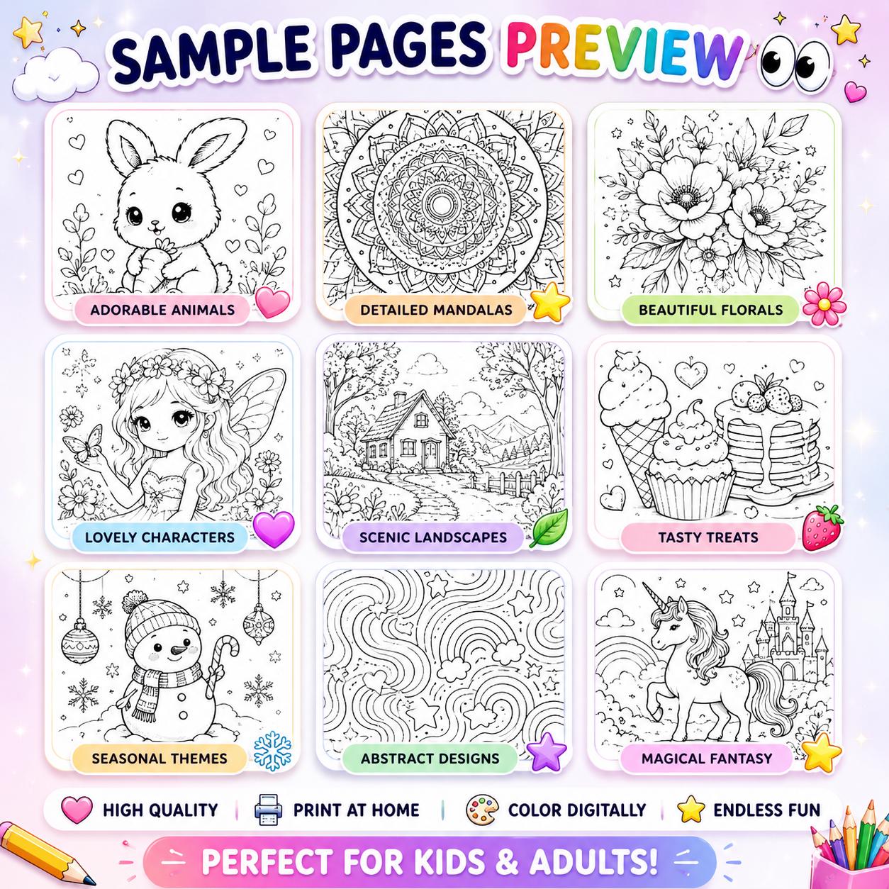 Coloring page bundle sample 1